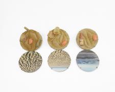 Dongyi Wu, "Sand, Toys and Beach01-0 3", 2020, clay, sand, toys, paper, copper, acrylic sheet, photo, sterling silver, stainless steel, approx. 4.8" x 2.6"x 1.7" each
