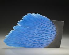 Blue Stone, 2008, cast and cut glass, fused steel, 13 x 20 1/2 x 1 1/2"