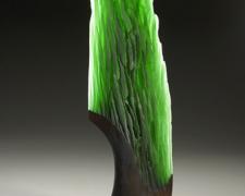 Green Curl, 2008, cast and cut glass, fused steel, 22 1/2 x 8 1/2 x 4"