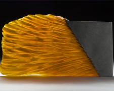 Amber Stone, 2007, cast and cut glass, fused steel, 21 x 11 1/2 x 1 1/2"