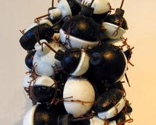 B&W Bombcluster (Decorator Bomb), 2001, cast, black/white glass, copper, 16 x 12 x 12"