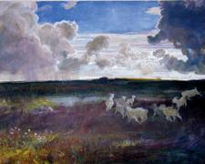 Frolicking Angora, 2005, acrylic on paper, 16 x 22"