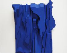 Assemblage in Blue #1, 2015, wood, paint, 5 1/2 x 4 1/4 x 3/4"