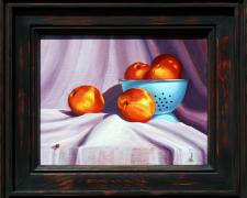 Apricots and a Lady, 2013, acrylic on stretched canvas, f.s. 12 x 14" / i.s. 8 x 10"