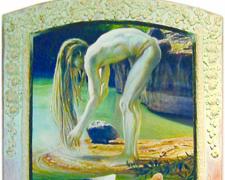 The Baptist, 1997, acrylic on gessoed birch panel, 35 x 25 1/2" arched top