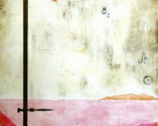 Fracking Pink, 2013, encaustic and mixed media on panel, 36 x 16"