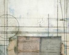 Memoire, 2012, encaustic, silk print, and oil on panel, 24 x 16"