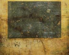 Orpheus, 2011, encaustic, paper, and oil on panel, 24 x 24"