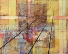 Where In The World Do I Go From Here?, 2011, encaustic and paper on panel, 18 x 18"