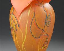 Yellow and Orange Bird, 2009, blown, 13 x 8 1/2"