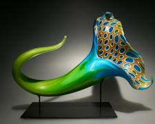 Bloom (green/blue), 2012, blown, hot sculpted glass, murine, matte finish, 21 x 13 x 12"