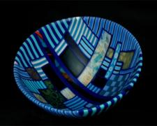 Blues in Nine Times, 2012, kiln cast, drop formed mosaic glass, 8 1/2 x 14"