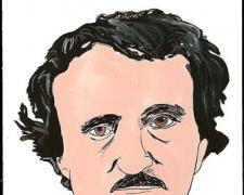 Edgar Allan Poe, 2009, gouache on paper, 9 x 5 3/4"