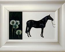 Black Horse with Dandelions 2003 Oil on panel 7 1/4 x 14 1/4"