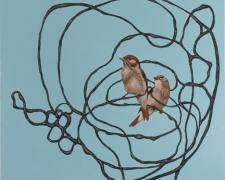 Bird in Pollock Bush #1 2005 Oil on cradled masonite 18 x 18"