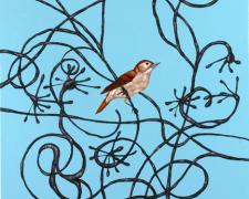 Bird in Pollock Bush #3 2005 Oil on cradled masonite 18 x 18"