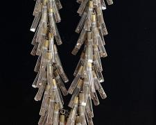 "Diamonds and Dirt", 2024, necklace: brass, glass vials, sterling, soil, cubic zirconia, diamonds, 30 x 6 x 2"
