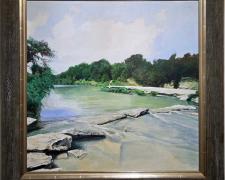 Stones Across the Paluxy, Dinosaur Valley State Park, 2020, acrylic on board, 30 x 30 1/2"