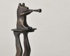 "Man with Dog Playing Horn", 1988, bronze, 6 1/4 x 4 1/8 x 3 1/2", AP edition of 10