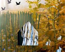 Earthly Matters: Home, 2009, handmade photo collage on panel, 8 1/2 x 8 1/2", ed. 1/10
