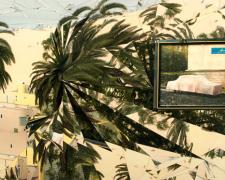 Les Longues Vacances, 2008, mixed media collage on panel, 47 x 66"