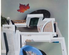 Long Misty Days, 2010, mixed media on vintage album cover, f.s. 18 x 18"