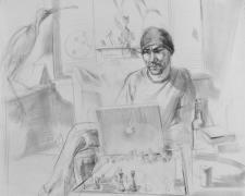 Playing Against the Computer 2007 graphite on paper 14 x 17"
