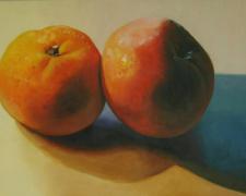 Two Tangerines, 2016, oil on board, 12 x 16"