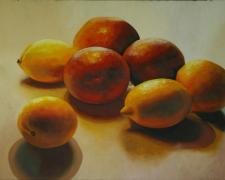 Lemons and Blood Oranges, 2016, oil on board, 24 x 30"