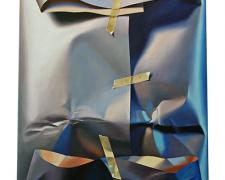 Wrapped Outlook Over Harmonic Grey and Blue Fields, 2011, oil on canvas, 15 3/4 x 12"