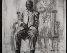 Man with Spartacus, 2010, charcoal, 56 x 47"