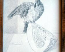 Small Green Parrot, Wing Outstretched..., 2010, graphite on gessoed panel, f.s. 14 3/4 x 13" / i.s. 13 3/4 x 11 3/4"