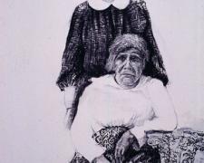 Two Elder Women, 2005, mixed media on paper, 42 x 30"