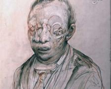 Anatomy of the Godspot, 2009, chalk, graphite, acrylic on panel, 9 11/16 x 7 3/4 x 2 11/16"