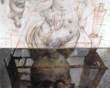 Birth and Death, 2008-09, chalk, graphite, acrylic on panel, 9 11/16 x 7 3/4 x 2 11/16"