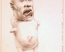 Infant with Man Head, 2010, graphite, acrylic on paper, 7 x 5"