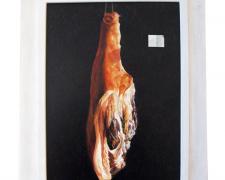 Ham Suspended From Twine, 2012, acrylic on panel, f.s. 31 1/2 x 24" / i.s. 23 1/2 x 17"