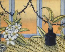 "Hanging Garden", 2024, hard-ground and aquatint etching with chine collé, 12 x 18"