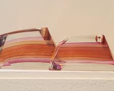Harvey Littleton, "Untitled" (View 1), 1985, glass, Left:6 x 10 1/4 x 3"/Right: 4 3/4 x 9 x 3"