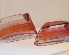 Harvey Littleton, "Untitled" (View 3), 1985, glass, Left:6 x 10 1/4 x 3"/Right: 4 3/4 x 9 x 3"