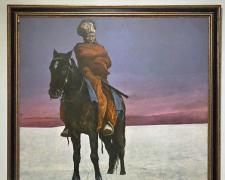 Untitled (Indian on Horseback), ca. 1970s, acrylic on masonite, 52 1/2 x 45"