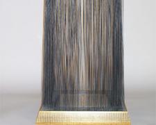 In the garden of supreme harmony, 2008, assemblage: woodframe, plexiglas, Japanese book, .055 music wire, map of Shiogama and Matsushima by Hokusai, 38 3/4 x 20 3/4 x 15 1/2"