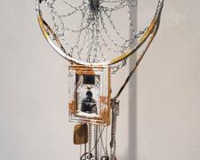 Blingcatcher, 2015, mixed media: intaglio, video, gilding, found objects, 36 x 21", sized varied