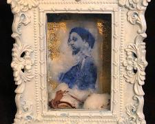 Blue Constance, intaglio on raw cotton found objects, 9 x 7 x 5 1/2"