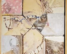 "Identity Games", 2025, transfer print on poured concrete, 16 x 16 x 3"