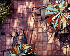 The Garden Court, 2007, mixed media collage on panel, 15 x 20"