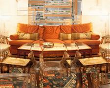 "Salon with Ghost Chairs", 2009, handmade photo collage on panel, 12 x 25"