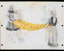 Airing Out 2013 acrylic, charcoal on re-purposed paper frame: 15 x 18 1/4"/i.s. 10 1/2 x 13 1/2"
