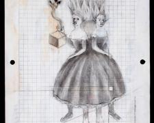 Companion 2012 acrylic, charcoal on re-purposed paper frame: 15 x 13"/i.s. 11 x 8 1/4"