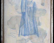 Laundry 2009 acrylic on found print 11 1/2 x 8"